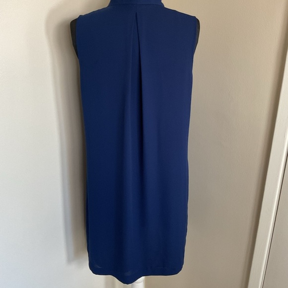 H&M Navy Blue Midi Dress 12 L Tied Bow Neck Short Sleeve Office Career Career - Picture 6 of 7